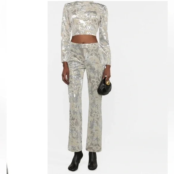 MAJE Woman's Velvet set of top&trousers with sequin embroidery size 1 NWOT